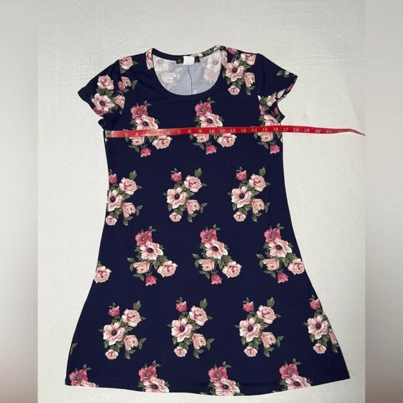 Floral Cottagecore Myth Navy Pink Cotton Jersey T-Shirt Dress Size M Medium - Picture 4 of 6